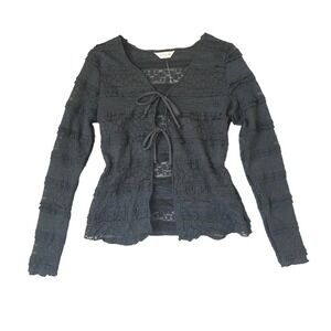 Whimsigoth Sheer Ruffle Lace Tie-Front Top Women S Black Coquette Balletcore NWT